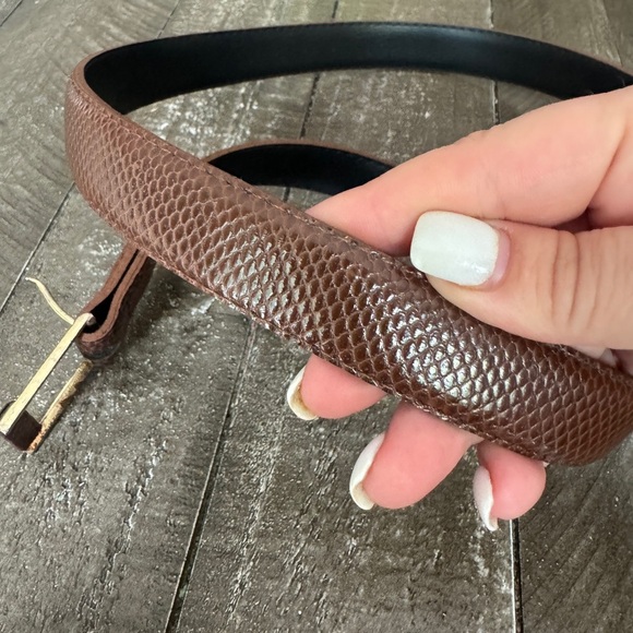 VINTAGE Mexico Brown Leather Textured Belt Gold Hardwear Size 36 - Picture 2 of 10